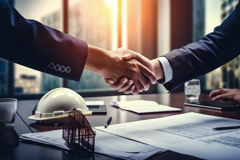 Two people shaking hands symbolizing a joint venture in real estate.